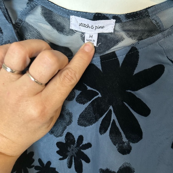 Stitch & Pine Medium whimsy Goth Floral Mesh velvet burnout Long Sleeve Top - Picture 3 of 10